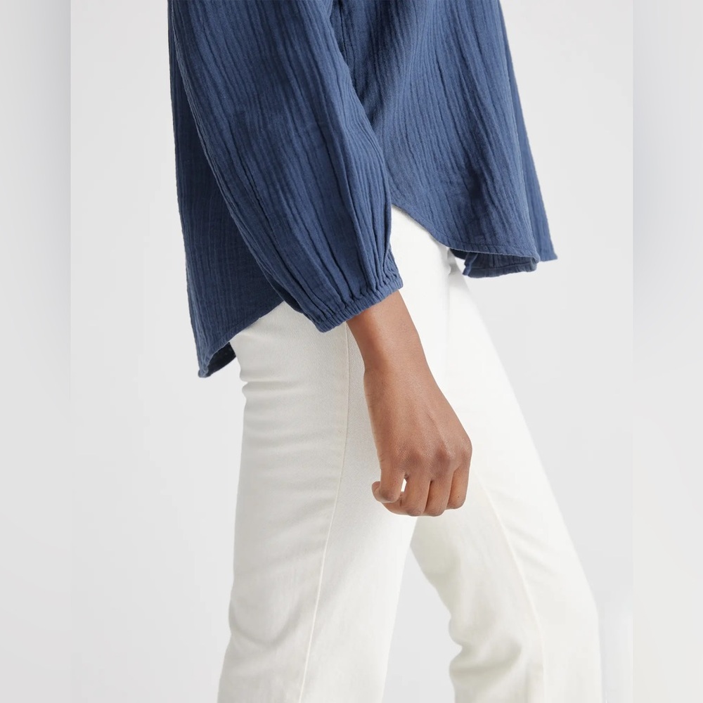 Quince 100% Organic Cotton Gauze Peasant Blouse; White; Medium - Picture 9 of 10
